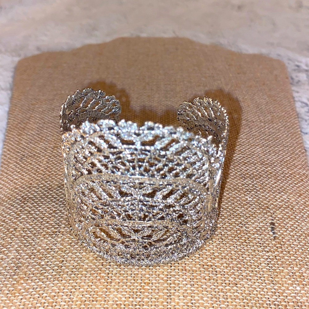 Stella & Dot - Elegant Silver Lace Cuff Bracelet